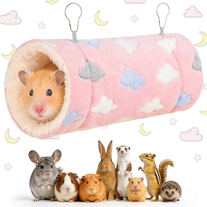 Ferret Rat Guinea Pig Tunnels - RAINFLOW Soft Rabbit Tunnel for Playing & Resting, Portable Hanging Guinea Pig Toys Accessories for Hedgehogs Hamster Squirrel Sugar Glider, Pink Cloud