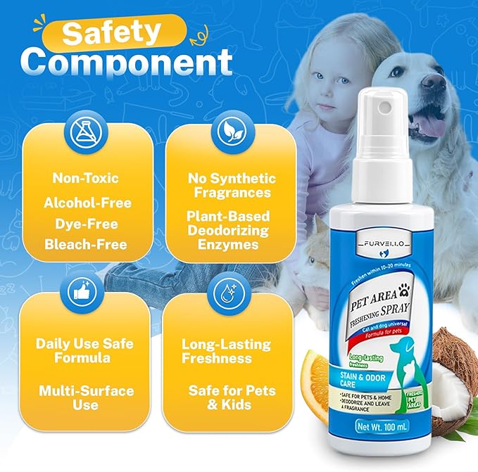 2 in 1 Pet Odor Eliminator Spray & Stain Remover for Dogs & Cats, Enzymatic Cleaner for Dog Urine and Cat Pee, Pet Spray Deodorizer, Portable Pet Odor Remover for Instant Cleanups Anywhere, 3.38 FL OZ