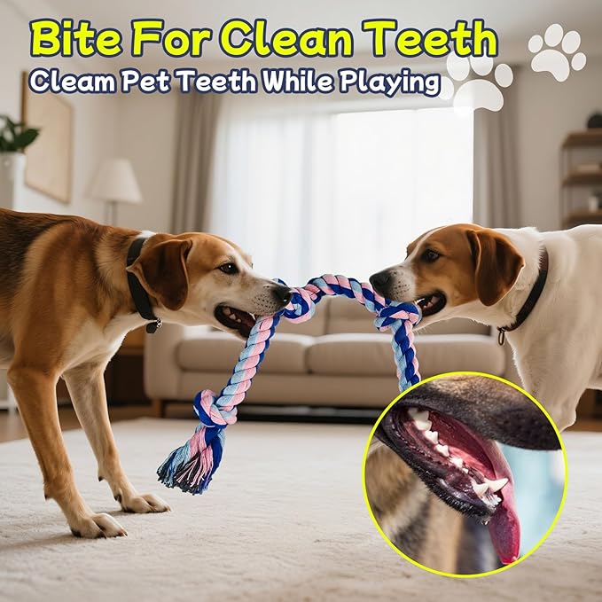 Rocfish 4 Pack Dog Rope Toys for Aggressive Chewers, Tough Tug of War Dog Toys for Large, Medium & Small Dogs, 100% Cotton Teeth Cleaning Chew Toys, Heavy Duty Tug Toy to Relieve Dog Boredom