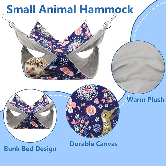 Litewoo Rat Ferret Hammock Hanging Small Animal Hammock Toy Warm Pet Bunk Bed Cage Accessories for Small Animals Ferret Guinea Pig Chinchilla Sugar Glider Hamster Squirrel Parrot Bird(BLUE DEER,SMALL)