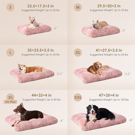 EHEYCIGA Fluffy Dog Bed, Plush Faux Fur Crate Pad, Calming Anti Anxiety Small Dog Bed, Washable Soft Warm Crate Mat with Non-Slip Bottom, Pink