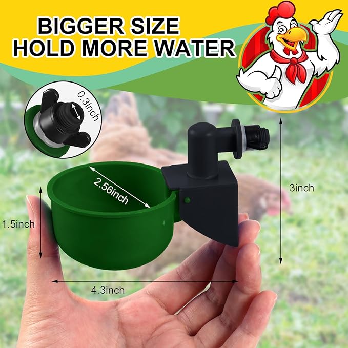 Tanlade 50 Pcs Automatic Chicken Waterer Cups Chicken Feeder for PVC Pipe Waterer Kit for Poultry Duck Goose Turkey Bunny (Green,Classic)