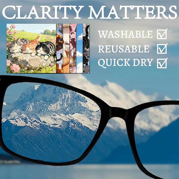 CREATCABIN 6 Pcs Cat Glasses Cleaning Cloth Microfiber Cloth Soft Multicolor Sunglasses Cleaner Reusable Soft Thicken Wipes for Eyeglasses Camera Cell Phone Lens Screens Glasses 6 x Inch