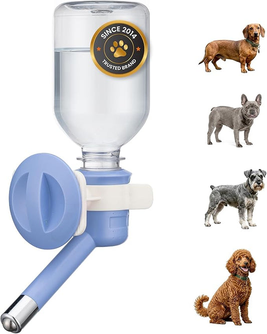Choco Nose Patented No-Drip Dog Water Bottle/Feeder for Dogs/Cats and Other Small-Medium Sized Animals - for Cages, Crates or Wall Mount. 10.2 Oz. Mess Free Leak-Proof Nozzle 16mm, Blue (C590)