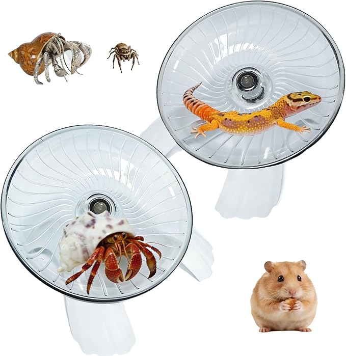 2Pcs Silent Hermit Crab Running Wheel Toy, Hamster Exercise Wheel, Small Animal Climbing Toy for Gecko, Jumping Spider, Rats and Hermit Crabs Cage & Tank Accessory (Diameter 5.2")