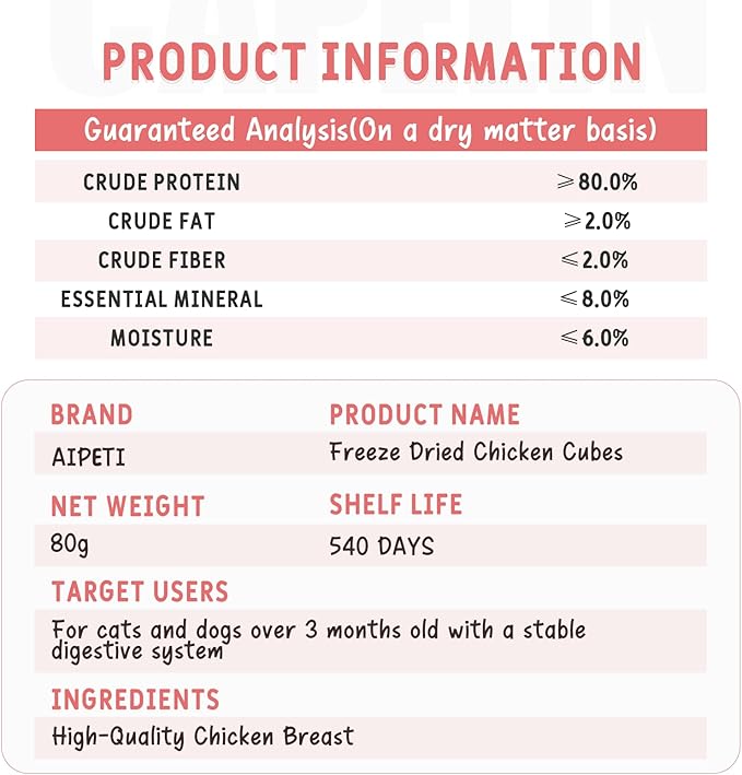 Freeze Dried Chicken Breast Cat & Dog Treats - 2.82oz (80g), 100% Single Ingredient, Human-Grade High Protein Training Rewards, 0% Salt & Sugar, Grain-Free, Ideal Meal Topper for Picky Eaters