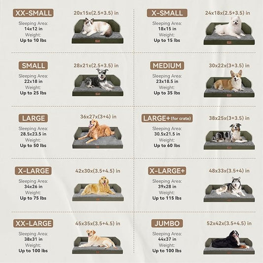 Large Dog Bed Orthopedic Washable: Orthopedic Dark Green Dog beds for XXXLarge Size Dogs, Waterproof Washable Cover with Egg Foam Removable Bolster, pet beds for Large Dogs