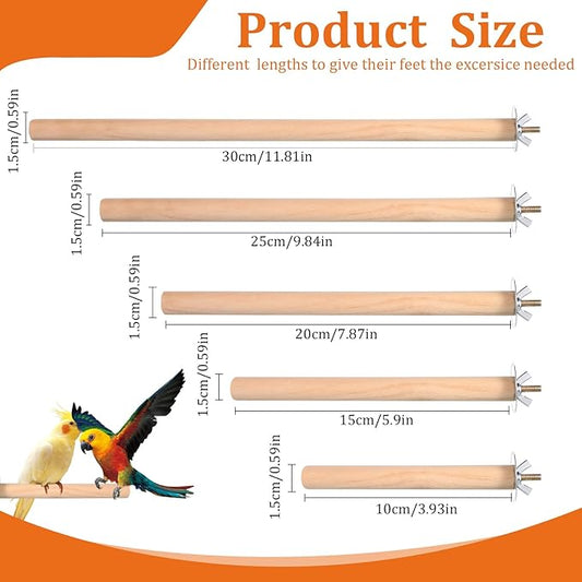 5PCS Parakeet Perches Wooden Bird Perches Bird-Perches for Cage Wood Perch with Different Widths Bird-Cage Toys Birds Cage Accessories for Macaws, Small Parakeets, Conures, Budgies, Finches
