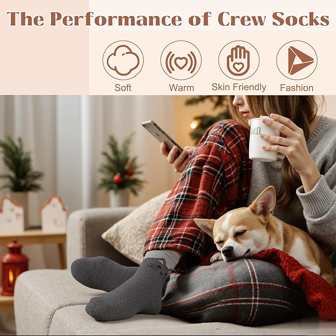 Justay 5 Pairs Womens Wool Socks Thick Warm Winter Socks Casual Cozy Socks Vintage Knit Crew Socks Gift for Women