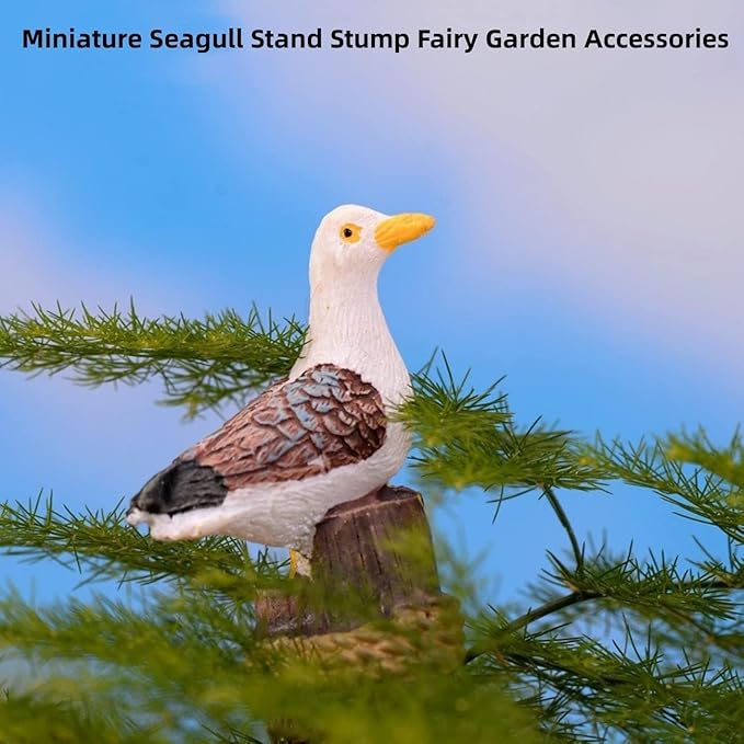 2Pcs Seagull Garden Figurines, Resin Bird Statues for Fairy Garden, Landscape Decor, Micro Landscape, Aquarium and Terrarium Decor