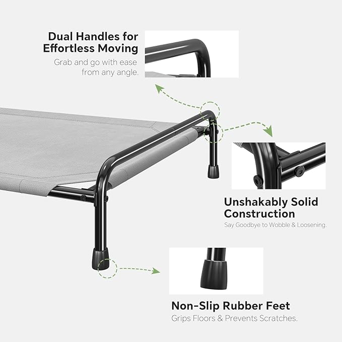 Ekisemio Cooling Breathable Elevated Dog Bed with Metal Frame for Large Dogs, Grey