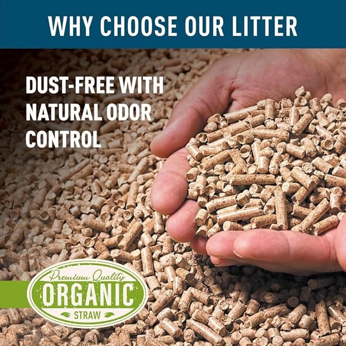 Blue Mountain Hay Organic Small Animal Pet Litter and Bedding (20 lb), Pelleted Wheat Straw Cage and Litter Box Liner, Safe Organic Materials, Dust-Free, Highly Absorbent, Natural Odor Control