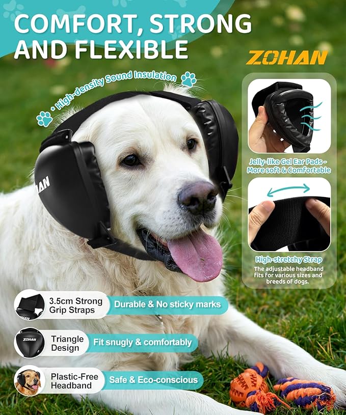 ZOHAN DG02 Upgraded Dog Ear Muffs Noise Protection - Dog Headphones Noise Cancelling with No Plastic for Fireworks, Thunder