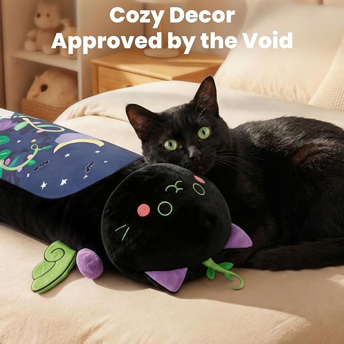 Mewaii Long Cat Plush 5 Sizes, 120% Extra Filling Giant Plushness Kids Body Pillow, Kawaii Cute Black Cat Stuffed Animals Plushies, Big Long Body Pillow Black Cat Plush Gift for Girls 36”
