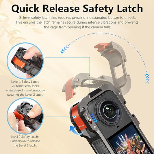 AMAZEAR Metal Protective Case for Insta360 X5 Accessories, Insta 360 X5 Multifunction Utility Frame Stronger Construction Aluminum Cage with Quick-Release Safety Lock, Various Expansion Mounts
