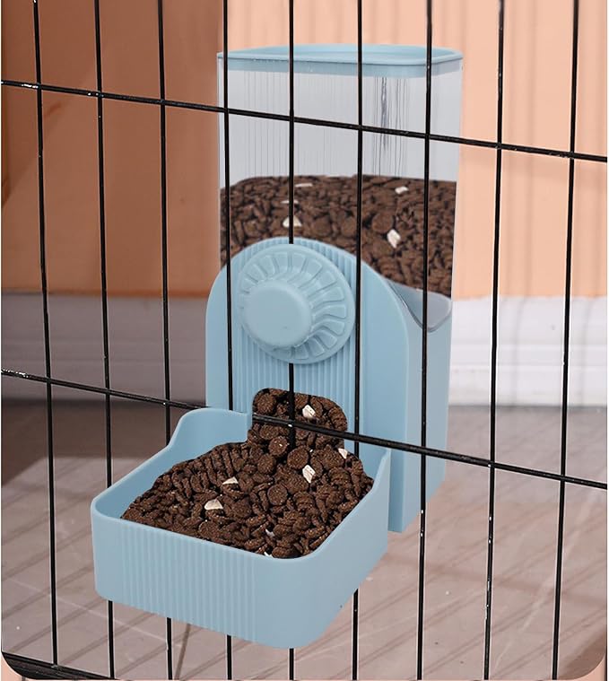 Automatic Rabbit Feeder and Water Dispenser Set,54oz Gravity Food Feeder&17oz Leak-Proof Water Bottle for Guinea Pigs,Hamsters,Chinchillas,Ferrets, Small Animals,Cage Mount Feeding Station Blue