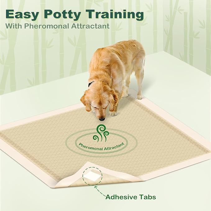 MIZOK Pee Pads for Dogs 36x36in Bamboo Dog Pee Pads, Dog Pads Extra Large Super Absorbent Odor Eliminating Leak-Proof Puppy Pads with Adhesive Tabs, Disposable (30 Counts)