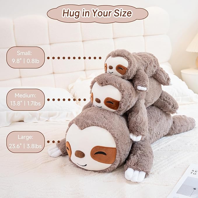 SQEQE Weighted Stuffed Animals Sloth Plushies, Weighted Sloth Plush, Soft Pillow Toy for Kids Adults, Valentines & Valentines Gift 23.6 Inch 3.8 Lbs