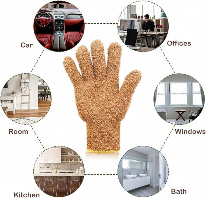 Patelai 2 Pairs Microfiber Gloves for plants Dusting Cleaning Glove Mittens House Cars Blinds Dusting (Dark Brown, Orange,Large)