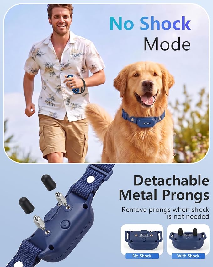 PATPET Shock Collar for Dogs - 4000FT Dog Training Collar with Remote, IPX7 Waterproof 4 Modes(Beep/Vibration/Shock/Safe) Dog Shock Collar, Rechargeable for Small Large Dogs (8-120Lbs) (Blue)