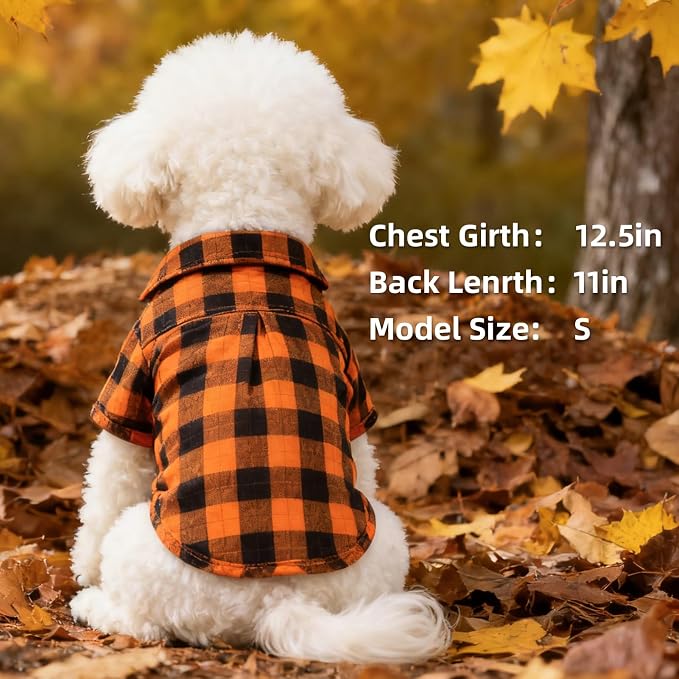 PUPTECK Plaid Fall Dog Shirt, Cute Puppy Cat Polo T-Shirt, Soft Pet Clothes Boy for Small Medium Dogs, S