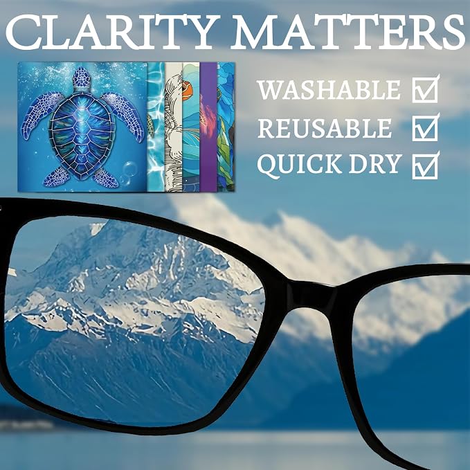 CREATCABIN 6Pcs Glasses Cleaning Cloth Microfiber Cleaning Cloths for Eyeglasses Reusable Multicolor Turtle Glasses Cleaner Wipes for Sunglasses Camera Lens Laptops Screens Cell Phone 6x6Inch