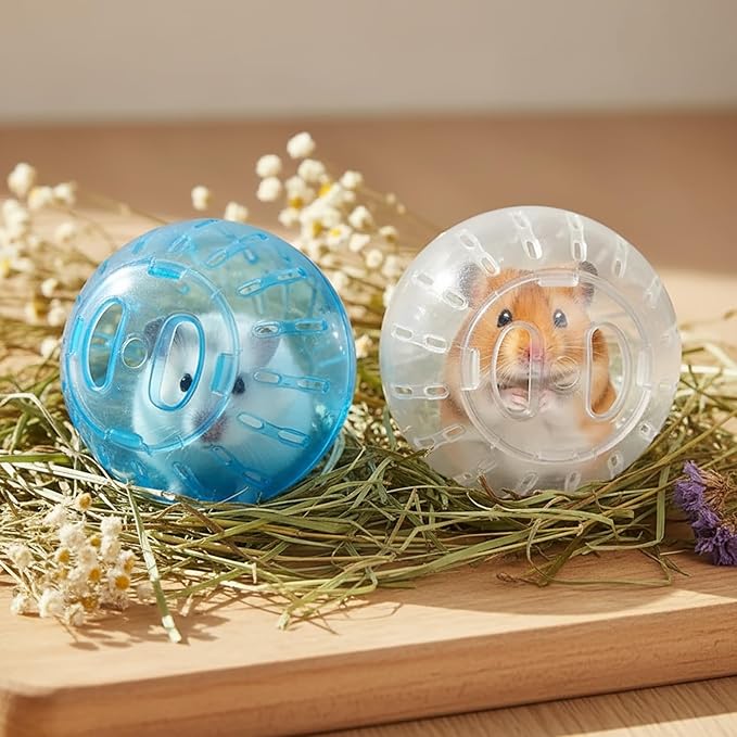 2Pcs Rotundity Hamster Balls, Breathable and Sturdy Dwarf Hamster Exercise Balls Running Wheel Gerbil Toys, Small Animals, Portable Small Pet Supplies (White & Blue),2 Sizes 5.7 & 4.7in. ﻿
