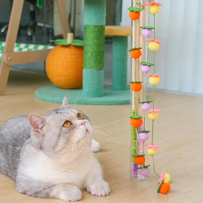 Cat Wand Toy with Bell: Floral Bamboo Teaser for Cats & Kittens - Yellow Apricots