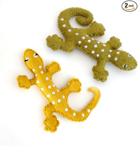 Glaciart One Felt Lizard Cat Toy – 2 Pcs | Soft Fuzzy Enrichment 100% Natural Wool - Interactive Catnip Play Cat Toy Set - Safe for Pets, Non-AZO Colored Dyes