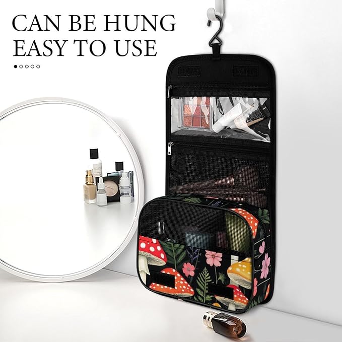 Hanging Travel Toiletry Bag for Men and Women Makeup Organizer (Goth Gothic Moon Cute Mushroom)
