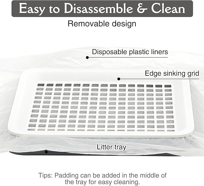 Fhiny Guinea Pig Litter Box, Small Pet Potty Training Chinchilla Bedding Litter Pan with Disposable Cage Liners & Cleaning Broom Cage Accessories for Young Guinea Pig Chinchilla (Black)