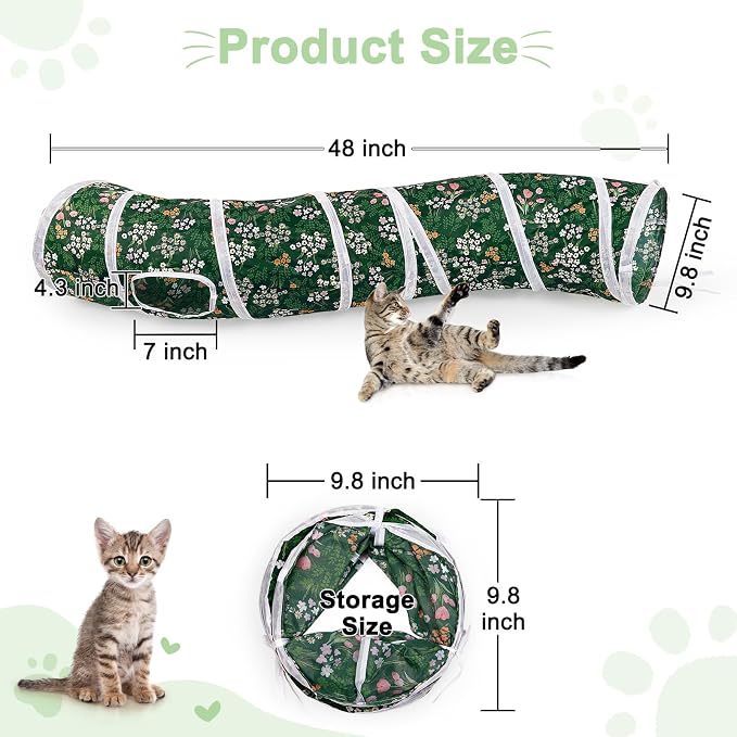 Glittme Cat Tunnel, Cat Tunnels for Indoor Cats, S-Shape Peekaboo Cat Cave with Cat Toys, Foldable Cat Tubes and Tunnels for Cats, Rabbit, Puppy, Guinea Pig