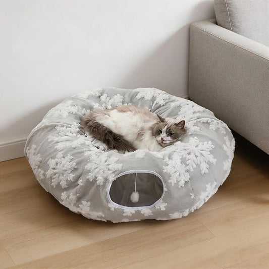 Grelife Cat Tunnel Bed for Indoor Cats, Cute Cat Tunnel Toys, Cat Donut Tunnel Toys with Washable/Removable Cushion, Non-Slip Base, for Cats, Kittens, Small Pets(33.4")