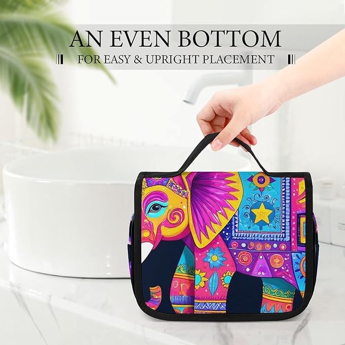 Hanging Travel Toiletry Bag Foldable Cosmetic Bag with Multiple Compartments for Toiletries, Accessories (Elephant Butterfly)