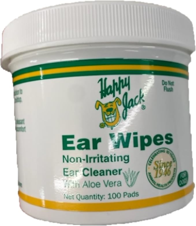 HAPPY JACK Dog Ear Wipes with Aloe Soothe Itch and Discomfort from Dog Ear Infection, Aloe Vera-Cucumber Pet Cleaner Wipes are Great for Pup's Itchy Relief, 100 Ct