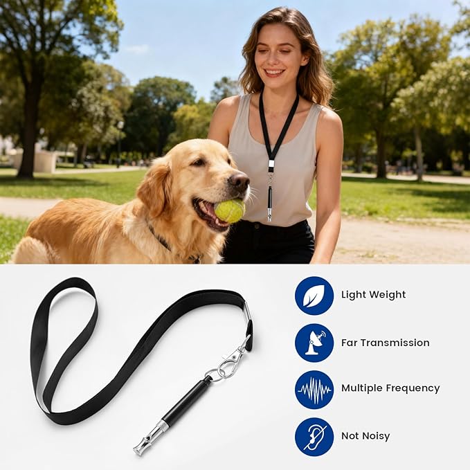 2 Pack Dog Whistle - Dog Whistle to Stop Barking Neighbor's Dog & Long Range Recall, Adjustable Ultrasonic Silent Dog Whistle with Lanyard for Training Recall, Professional Obedience (Black & White)