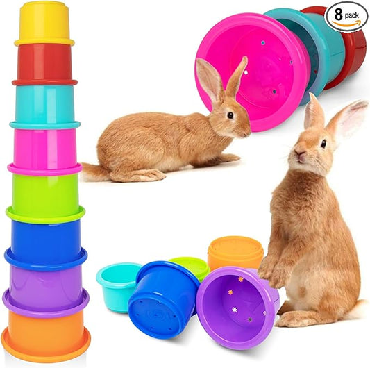 8 Pcs Colorful Stacking Cups for Rabbits, Colorful Bunny Cups for Rabbits and Small Animals, Nesting Rabbit Cups of Different Sizes, Bunny Stacking Cups for Hiding Food and Playing