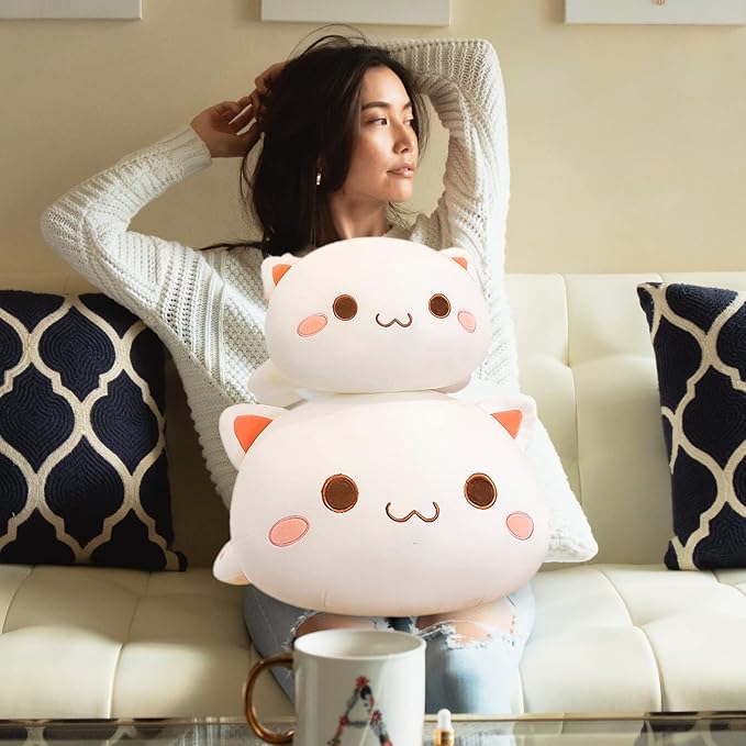 FUYU Cat Stuffed Animals, Soft Cat Plush Pillow Kawaii Kitten Stuffed Animal Toy Gifts for Kids Boys Girls Room Decor (White Round Eyes,19in/50cm)