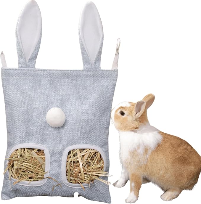 Rabbit Hay Feeder, Bunny Hay Bag for Rabbits,Rabbit Feeder Fabric Bag Feeder Storage Bag,Large Capacity Cotton Canvas Fabric Hanging Hay Feeder Bag for Small Animal,Hay Guinea Pig (Blue,S)