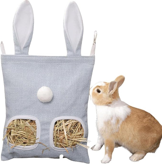 Rabbit Hay Feeder, Bunny Hay Bag for Rabbits,Rabbit Feeder Fabric Bag Feeder Storage Bag,Large Capacity Cotton Canvas Fabric Hanging Hay Feeder Bag for Small Animal,Hay Guinea Pig (Blue,S)