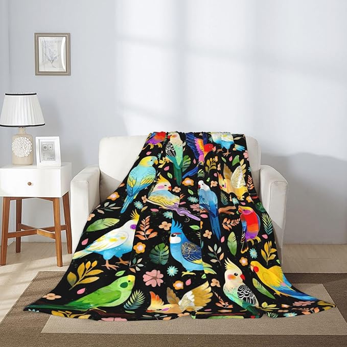Parrot Bird Blanket Gifts for Cockatiel Lovers Soft Flannel Parrot Bird Throw Blanket Cockatiel Birthday Stuff Gifts Bedding Decor (50"x40")