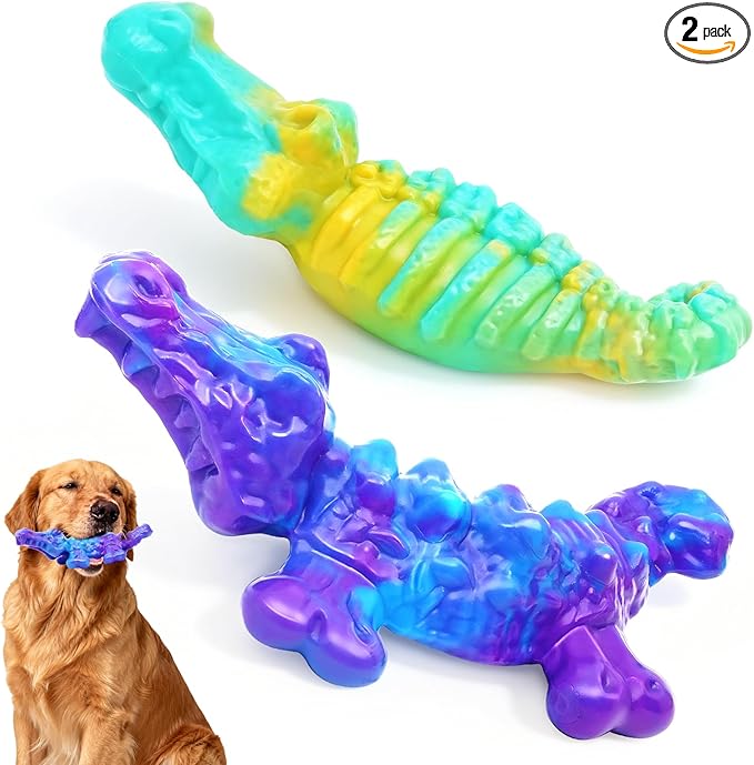 BoYoYo Tough Dog Toys for Aggressive Chewers 2 Pack, Indestructible Dog Toy for Large Dogs, Durable Dog Toys to Keep Them Busy for Large Breed, Teeth Cleaning and Training, Bacon Flavor, Purple&Green