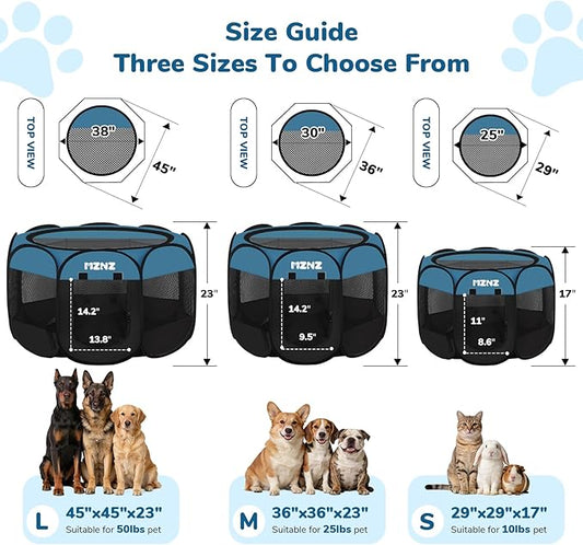 Dog Playpen, Portable Puppy Pet Crate Indoors for Small/Medium/Large Dogs Cats Rabbits, Foldable Dog Cage Enclosure for Outdoor, Pop Up Dogs Tent Kennel with Carrying Case, Blue Black