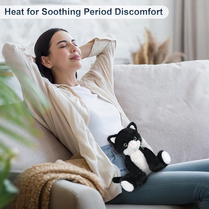 SuzziPals Heatable & Coolable Black and White Cat Stuffed Animal, Cat Heating Pad Microwavable for Soothing & Relaxation, Lavender Scented Tuxedo Cat Plush Toy for Stress Relief, Cat Toys for Kids
