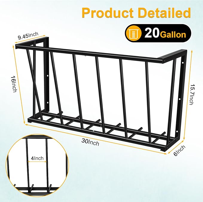 Wall Mount Hay Rack, 30" Steel Hay Feeder& Blanket Holder,20 Gallon Capacity Livestock Feeder for Goats, Sheep and Storage
