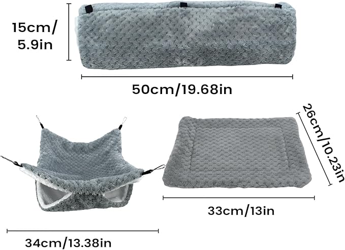 Ferret Hammock - Cave Tunnel Mat Warm Plush Bed, Small Animal Nest | for Sugar Glider Ferret Hamster Sleeping Resting Hiding Playing Climbing Winter