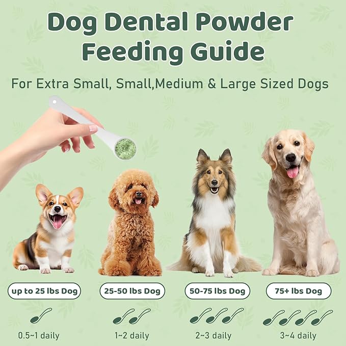 Dog Teeth Cleaning Powder, Dog Dental Powder, Dog Dental Care, Targets Tartar & Bad Breath & Reduces Plaque, Dental Powder for Dog Teeth Cleaning, Green