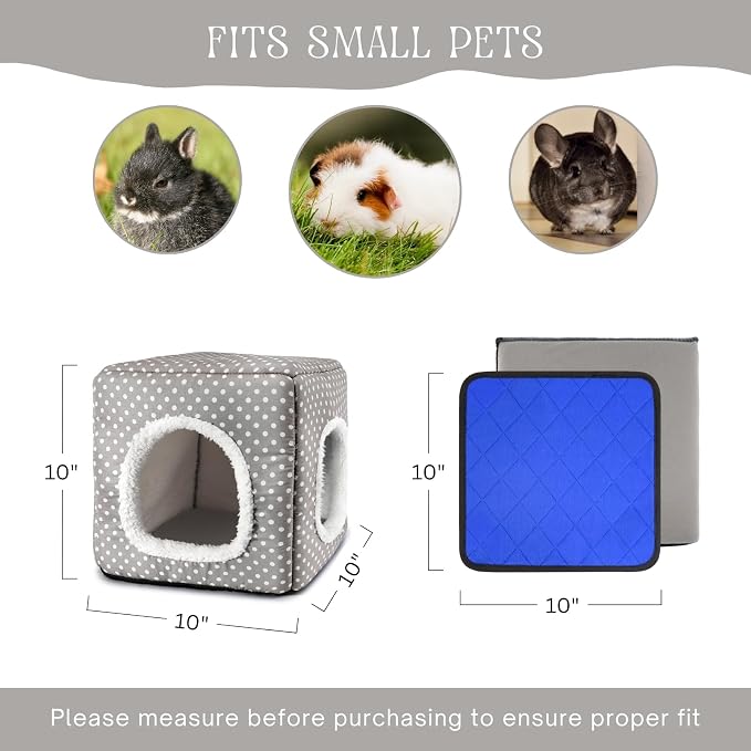 Guinea Pig Hideout with 2 Removable Mat, Two Entrances, Dwarf Rabbit Bed, Washable Bunny House, Small Pet Accessories Gray Dot