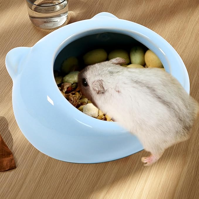 Ceramic Small Pet Hamster Food Bowl – Spill-Proof Guinea Pig & Hedgehog Dish – Durable, Easy to Clean, Non-Tip Design for Small Pets (Blue)