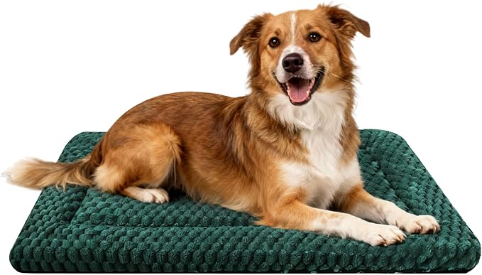 Dog Bed Mat,Reversible & Ultra Soft Kennel Pad-Machine Washable Pet Bed for Dogs & Cats-All-Weather Crate Liner for Crates,Carriers & Travel (Dark Green, 35" L x 23" W x 1.5" Th)